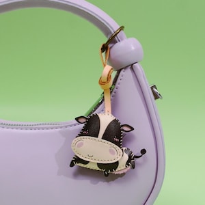 Handcrafted DAIRY COW Leather Charm, Cute Animal Keychain, Purse Charm, Bag Charm, Gift For Her Him, Birthday Gift