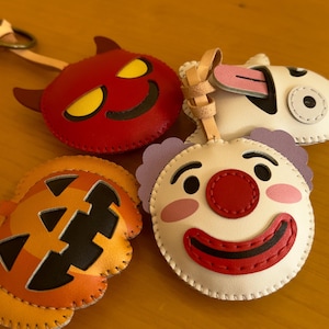 HALLOWEEN Leather Charm Bag, Spooky Halloween Bag Charm, Spooky Cute Purse Accessory, Fall Autumn Handbag Accessory, Gift For Kids Him Her