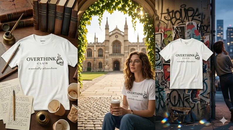Overthink Club Skull T-Shirt – Mentally Elsewhere Dark Academia Tee image 7