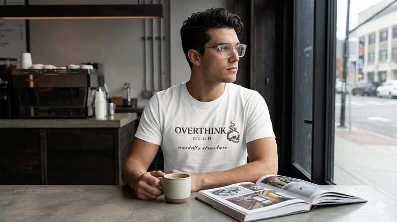 Overthink Club Skull T-Shirt – Mentally Elsewhere Dark Academia Tee image 8