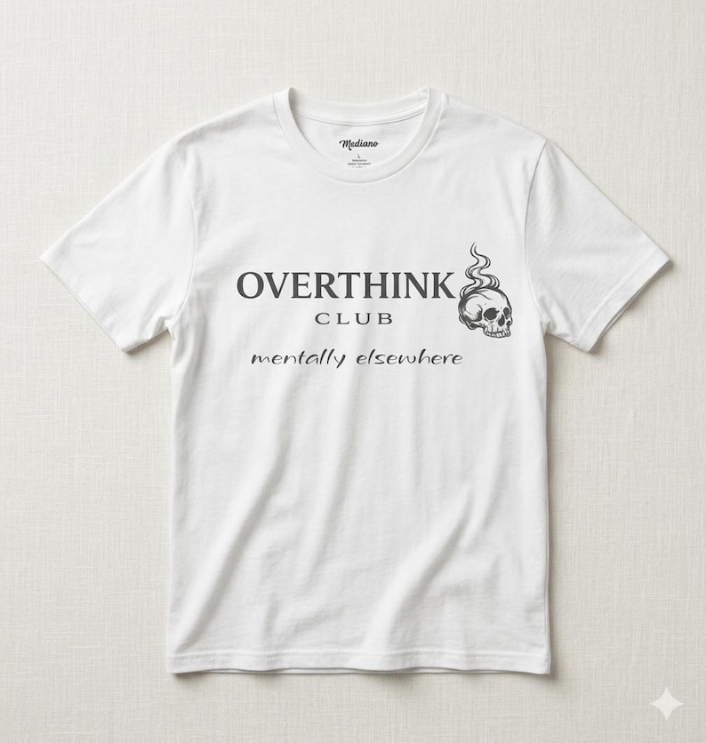 Overthink Club Skull T-Shirt – Mentally Elsewhere Dark Academia Tee image 1