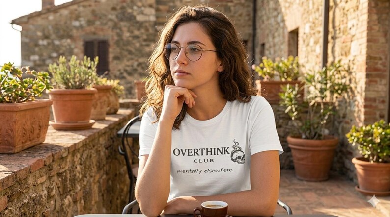 Overthink Club Skull T-Shirt – Mentally Elsewhere Dark Academia Tee image 3