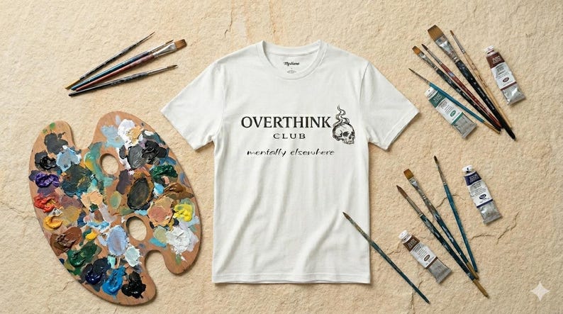 Overthink Club Skull T-Shirt – Mentally Elsewhere Dark Academia Tee image 2