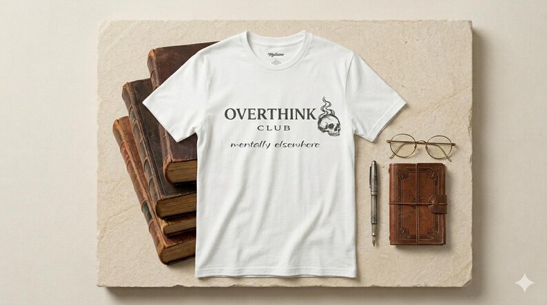 Overthink Club Skull T-Shirt – Mentally Elsewhere Dark Academia Tee image 6