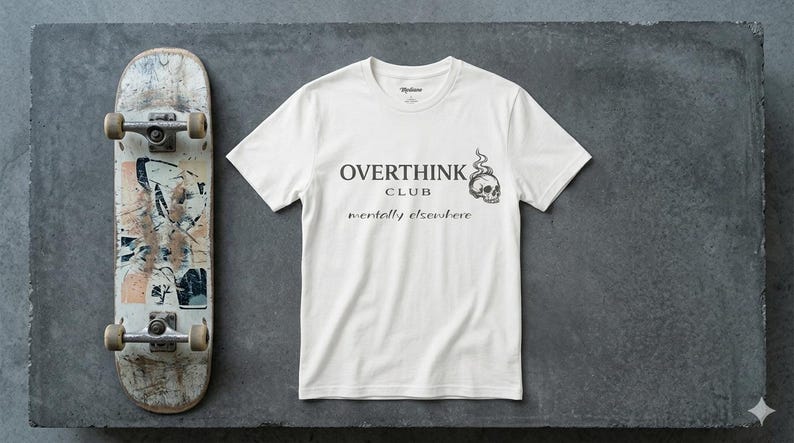 Overthink Club Skull T-Shirt – Mentally Elsewhere Dark Academia Tee image 9