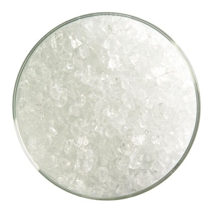 May include: A clear glass dish filled with small, clear, white crystals.