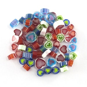 Hearts Assortment, 0.5 oz Precut, 90 COE Fusable Glass Murrine Murrini Millefiori - ASRT-H2
