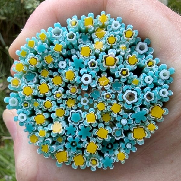 Teal Green and Marigold Flowers Murrine Sticks COE 90 Fusible Glass MSFL-031918