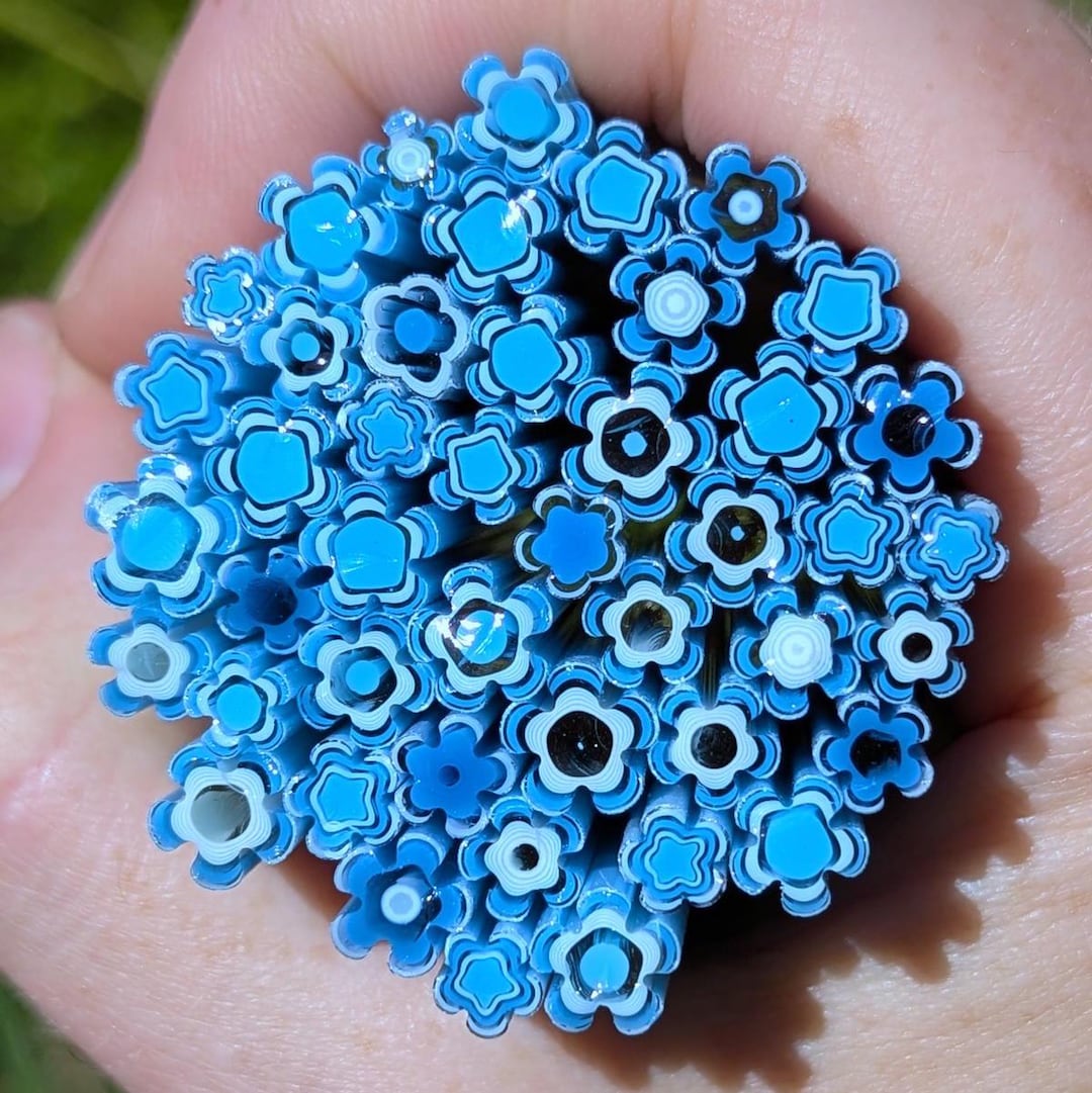 Egyptian Blue and Light Cyan Flowers Murrine Sticks COE 90 Fusible