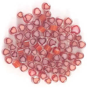 Pink and Red Heart Glass Murrine - 0.5 oz Pre-cut, Bullseye COE 90 Fusible