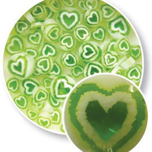Green Heart Murrine, 0.5 oz Precut, 90 COE Fusable Glass Murrini Millefiori - 2201