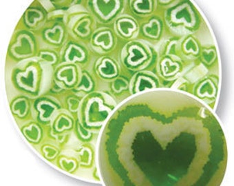 Green Heart Murrine, 0.5 oz Precut, 90 COE Fusable Glass Murrini Millefiori - 2201