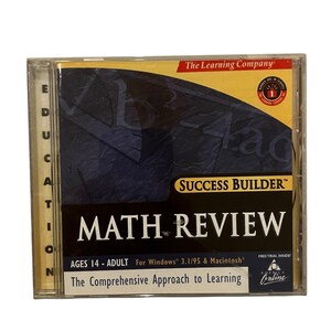 May include: A CD-ROM case featuring "Math Review" from The Learning Company's "Success Builder" series. The cover has a dark blue and yellow design with the text "AGES 14-ADULT" and "For Windows 3.1/95 & Macintosh."