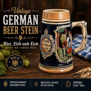 Vintage German Beer Stein “Bier, Lieb und Lied” Ceramic Beer Mug Germany 5.25”