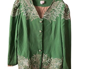 Blazer DaVinci Vintage Verde Bordado para Mujer, Chaqueta con Bajo Confeccionado en Color Verde (Talla 22)