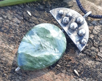 Seraphinite Pendant. Oxidized Sterling Silver With Seraphinite. Ethnic Pendant. Green Stone Pendant. Original Pendant.