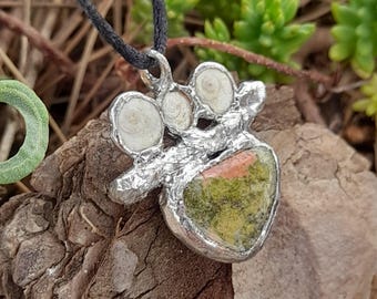 Unakit och Shiva öga-hänge. Handgjorda boho smycken, skydds- och helande amulett, unik gåva.