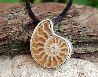 Handmade Silver Ammonite Pendant, Fossil Jewelry