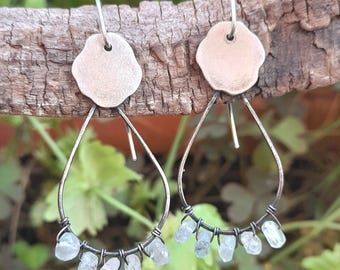 Boho Aquamarine Silver Earrings: Aged Silver, Ethnic Style