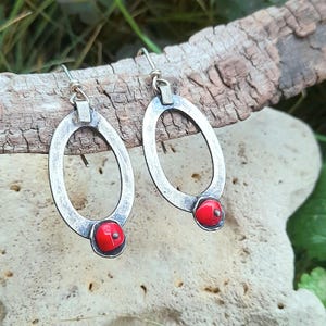 Handmade Sterling Silver Red Coral Dangle Earrings: Artisan Jewelry