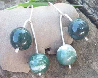 Green Agate Earrings. Sterling Silver And Agate Earrings. Dangle Earrings. Natural Agate Earrings. For Women. Sterling Silver And Agate.