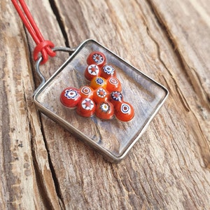 Fused glass pendant. Millefiori Pendant. Heart pendant, Heart Necklace. Red Fused Gass Heart Pendant. Texturized Heart. Murano Glass Pendant