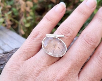 Adjustable Rutilated Quartz Ring: Sterling Silver Gemstone