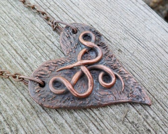 Chaos Heart Necklace. Copper  Pendant. Copper Heart Necklace. Heart Jewelry. Oxidized Copper Heart Necklace.