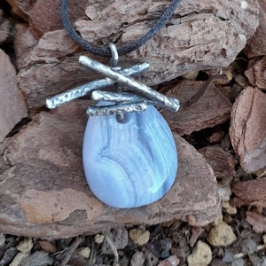Chalcedony Pendant. Blue Chalcedony Pendant. Sterling Silver And Chalcedony Pendant. Ethnic Chalcedony Pendant. Original Chalcedony Necklace
