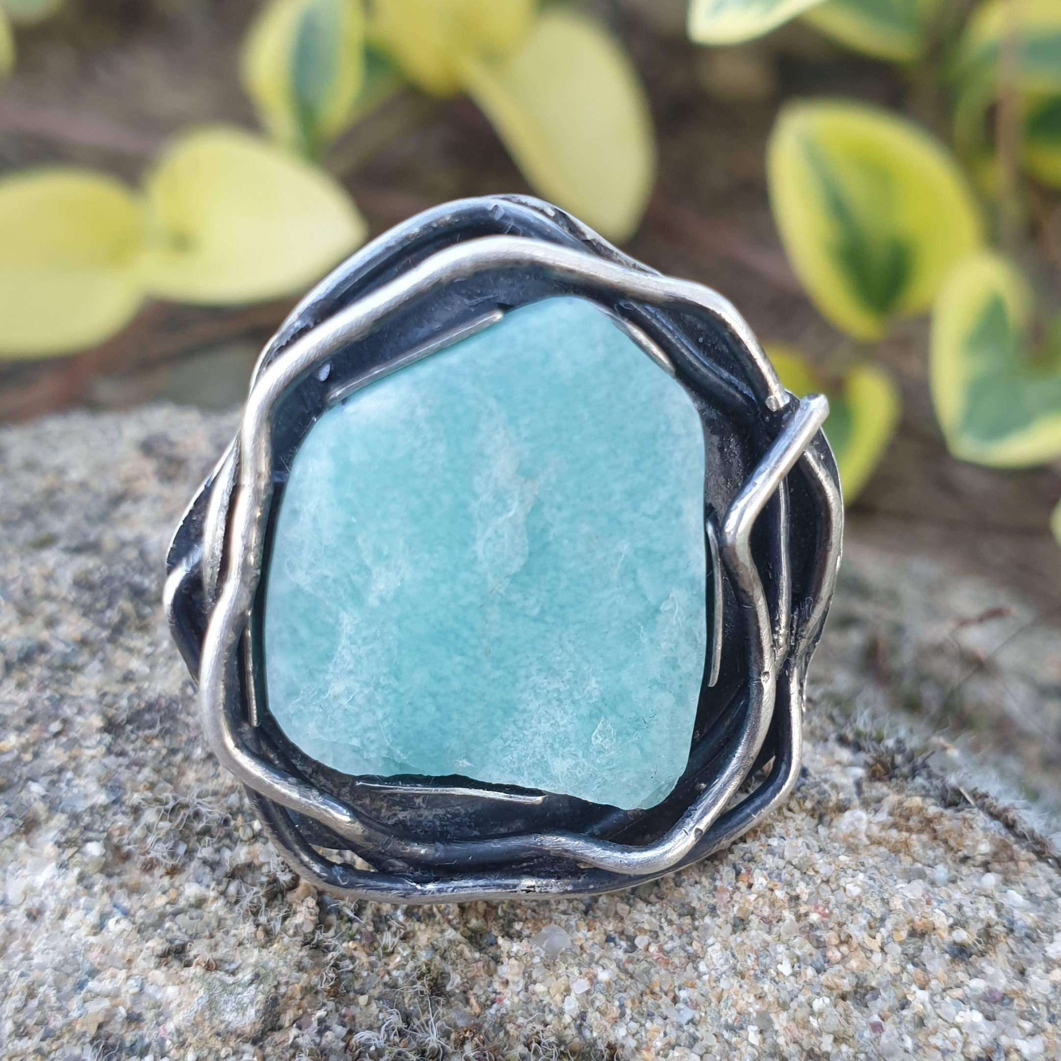 Amazonite Ring Raw Amazonite Ring Sterling Silver And Etsy