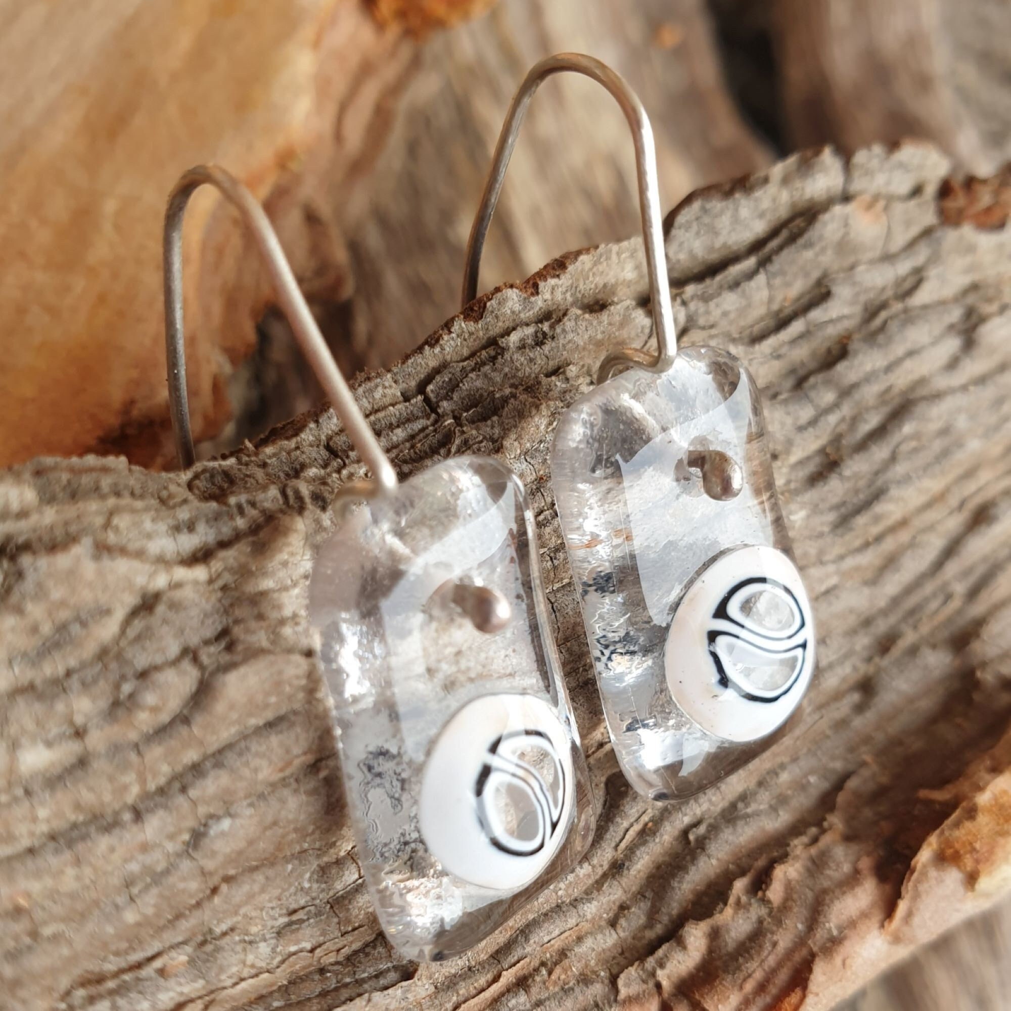 Handmade Murano Glass Earrings: Sterling Silver, Clear Fused Glass