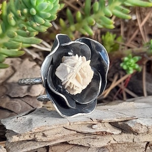 Sterling Silver Desert Rose Ring: Artisan Selenite Flower Ring