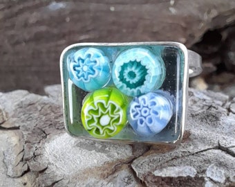 Fused Glass Ring. Flower Ring. Flower Glass Ring. Glass Ring. Handmade Fused Glass Ring. Fused Glass Jewelry.