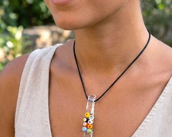Millefiori Glashänge – Smält Blommigt Halsband, Boho Chic Smycken