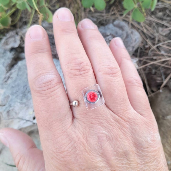 Bague en verre Millefiori. Anneau en verre fondu. R glable. Anneau