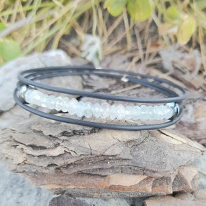 Aquamarin Armband. Natürliches Aquamarin Armband. Verstellbares Armband. Kautschuk und Aguamarin Armband. Memory Stahl Armband.