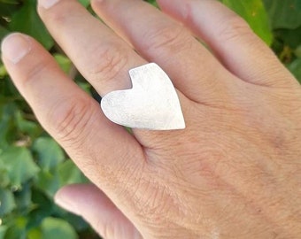 Heart Ring. Broken Heart Ring. Sterling Silver Heart Ring. Artisan Ring. Boho Ring. Handmade Jewelry. Adjustable Ring.