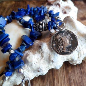 Lapis Lazuli Necklace: Sterling Silver Roman Coin Replica