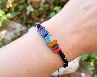 Handgemachtes 7 Chakra Stein Armband: Einstellbare Heilkristalle