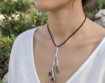 Pewter Branch Pendant with Genuine Sea Glass – Nature Inspired Boho Jewelry