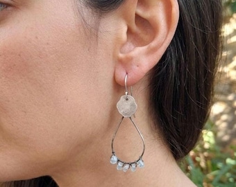 Orecchini Boho in argento con acquamarina: argento anticato, stile etnico