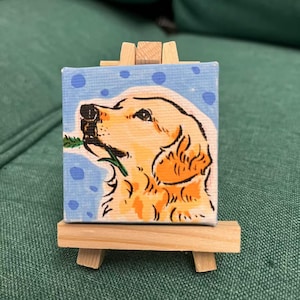 Tier Portrait Cartoon Gemälde - Handgemacht mit gratis Holzständer - Personalisierte Kunst für Tiermenschen - Nettes Geschenk für Tierliebhaber