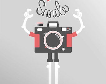 Camera screenprint poster Please Smile