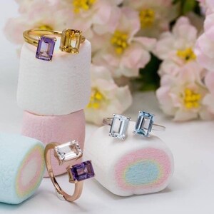 Open ring citrien en amethist – geboortesteensieraden, verstelbare gouden ring, sierlijke edelsteenring, handgemaakt cadeau voor haar