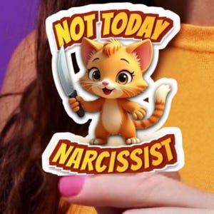 Naklejka informująca o nadużyciach narcystycznych, naklejka na nóż zabawny kotek na zdrowie psychiczne, naklejka na laptopa, słodka naklejka na butelkę z wodą, winylowa