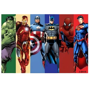 Arte vetorial de super-heróis PNG Design vibrante de desenho animado de super-heróis PNG com diferentes personagens de super-heróis - Design de sublimação perfeito PNG
