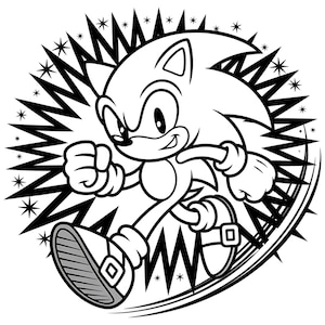 Vibrant Sonic Hedgehog PNG and SVG- Kids Cartoon Designs for Sublimation, Best T-Shirt Design, Black and White Cartoon Digital Design