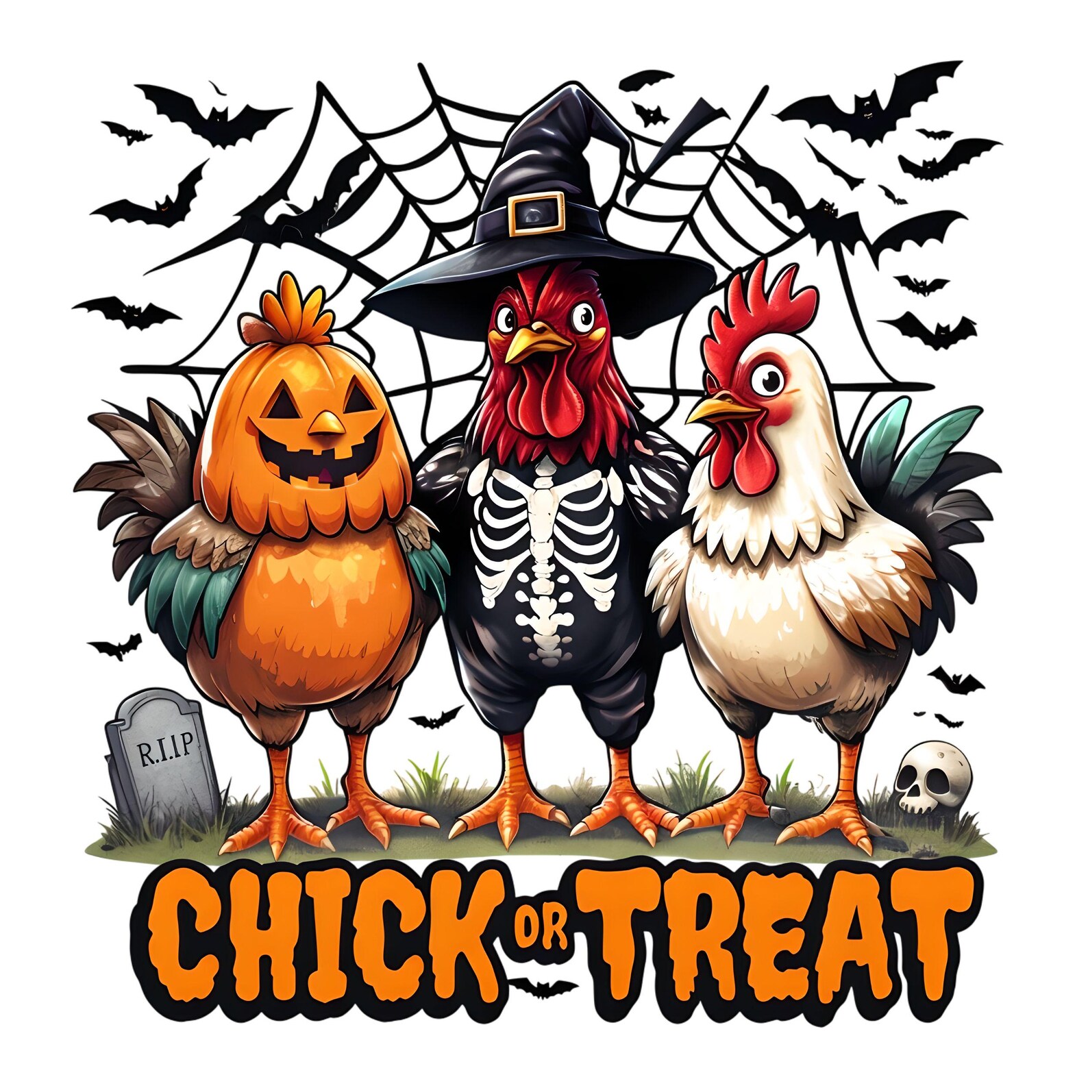 Retro Halloween Chicken PNG | “chick or Treat” Funny Spooky Design ...