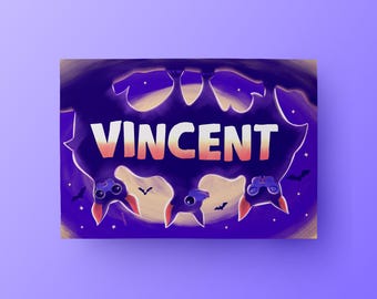 Personalised Bat Illustration | Wildlife Bedroom Nursery Halloween Art | A4 or A3