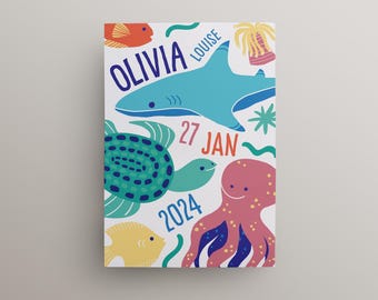 Personalised Animal Illustration | baby birthday | sealife Nursery Art | A4 or A3